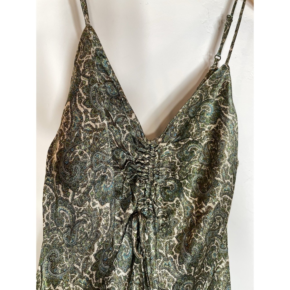 ZARA Slip Dress Bias Cut Silky Satin Mini Green Paisley Print SZ XS - Picture 2 of 8